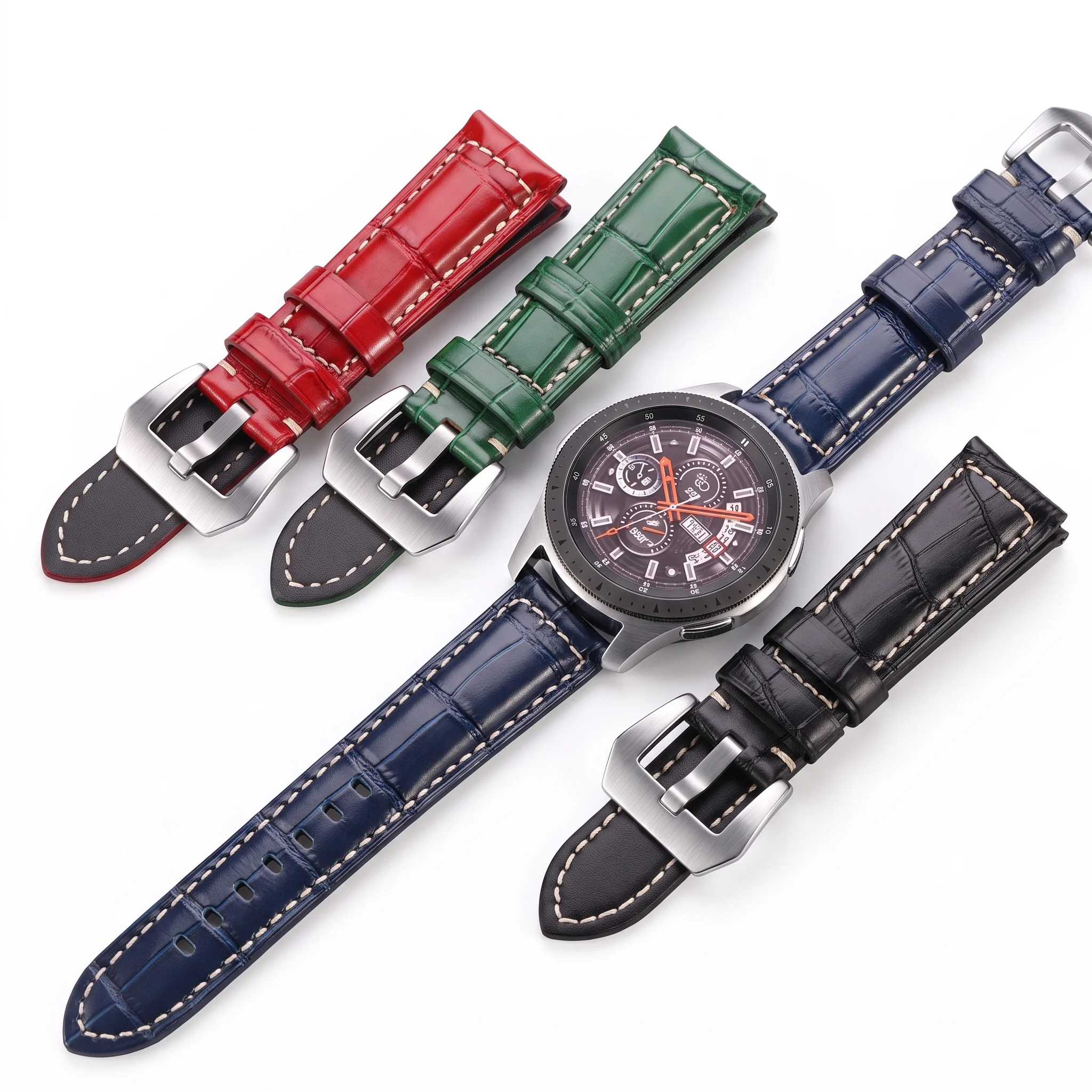 Thick Top Grain Leather Watch Strap 20mm 22mm 24mm For Panerai Bamboo Pattern Men Watchband Brown Black Orange Accessories