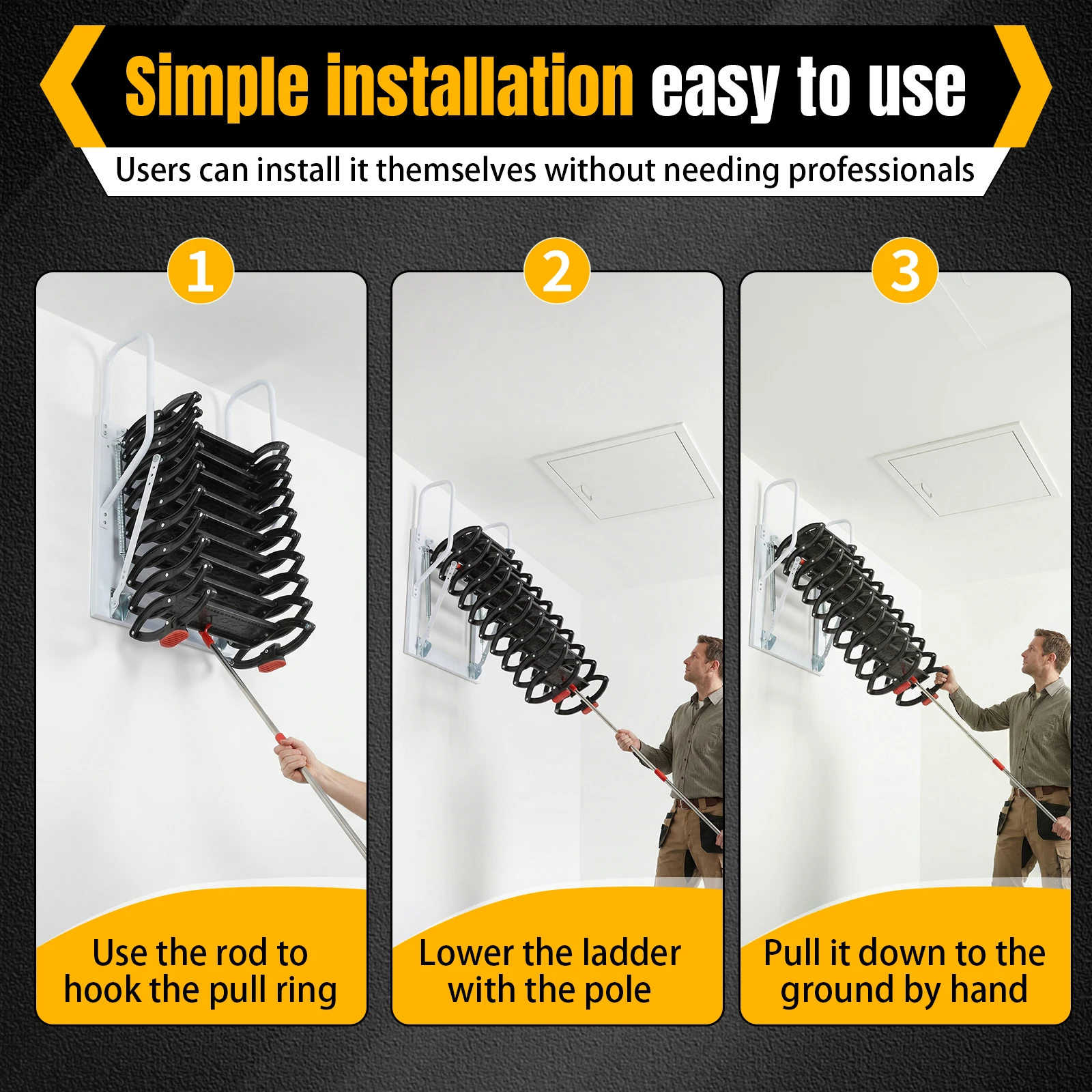 

Hidden Mount Attic Extension Stairs Pull Down System Invisible Telescoping Stairs 440LBS Capacity For Home Duplex Villas