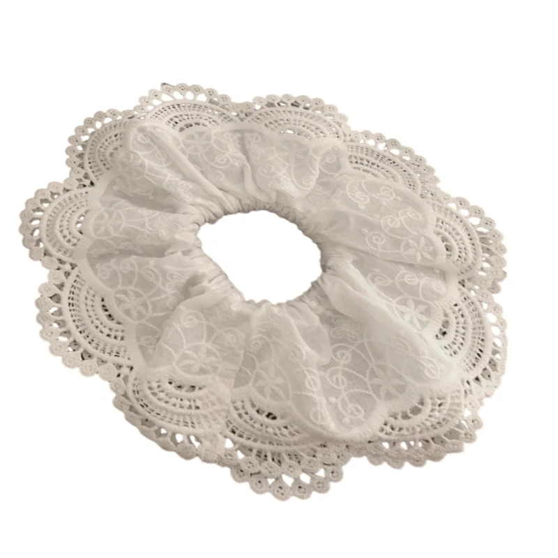 French Lace Flower Scrunchies Women Oversized Hair Buns Scrunchy Ponytail Holder