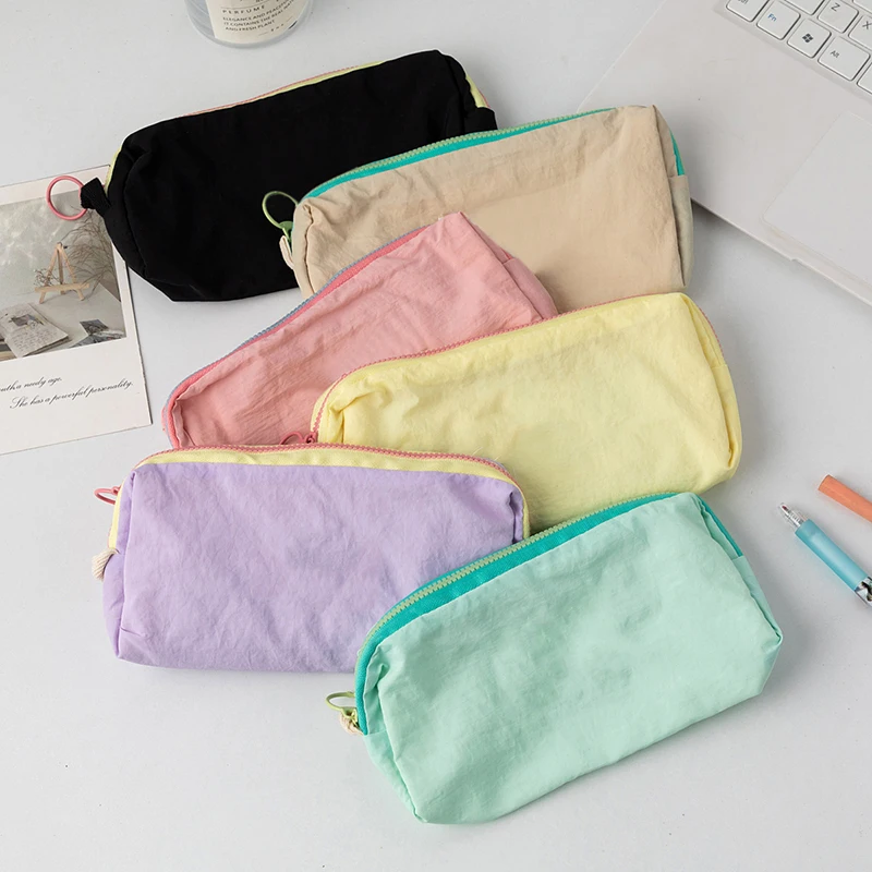 

5pcs Pencil Bags Women Polyester Sweet Plain Large Capacity Protable Cosmetic Bag Mix Color