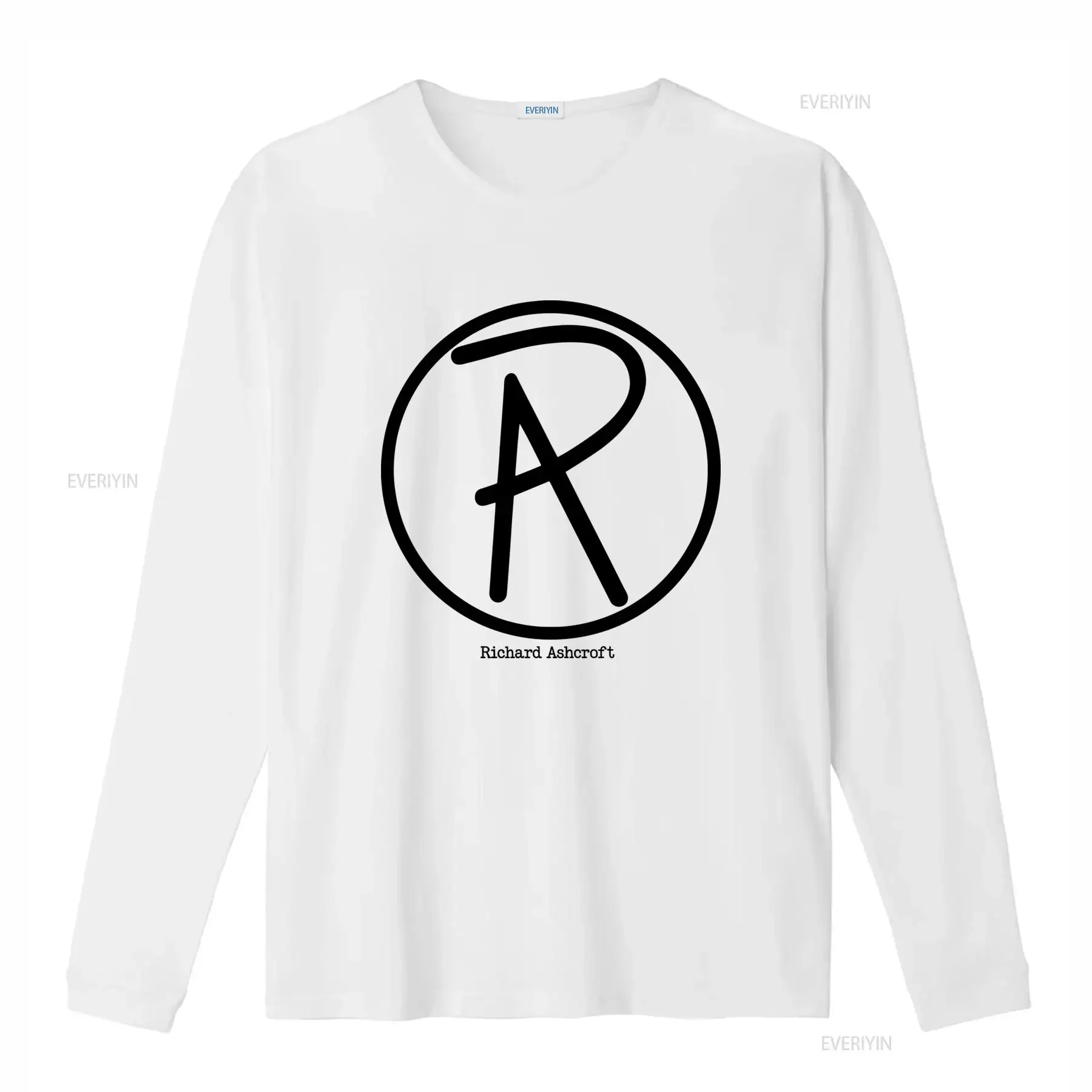 S Richard Ashcroft The Verve Band T Shirt Iconic Logo Print Signature Design White with Black Lettering Casual Round Neck Soft