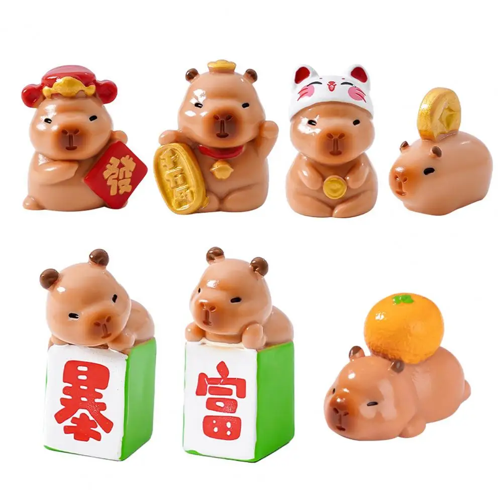 Resin Capybara Figurine Colorful Capybara Decor 7 Pcs Capybara Miniature Figurines Set Resin Collectibles for Car Dashboard