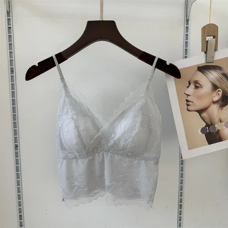 MOYISU Französische bestickte Spitze, V-Ausschnitt hinten, einteiliger BH, Körbchen, trägerloses Bustier, Bralette, Dessous-Oberteil, Oberbekleidung, Design, schick