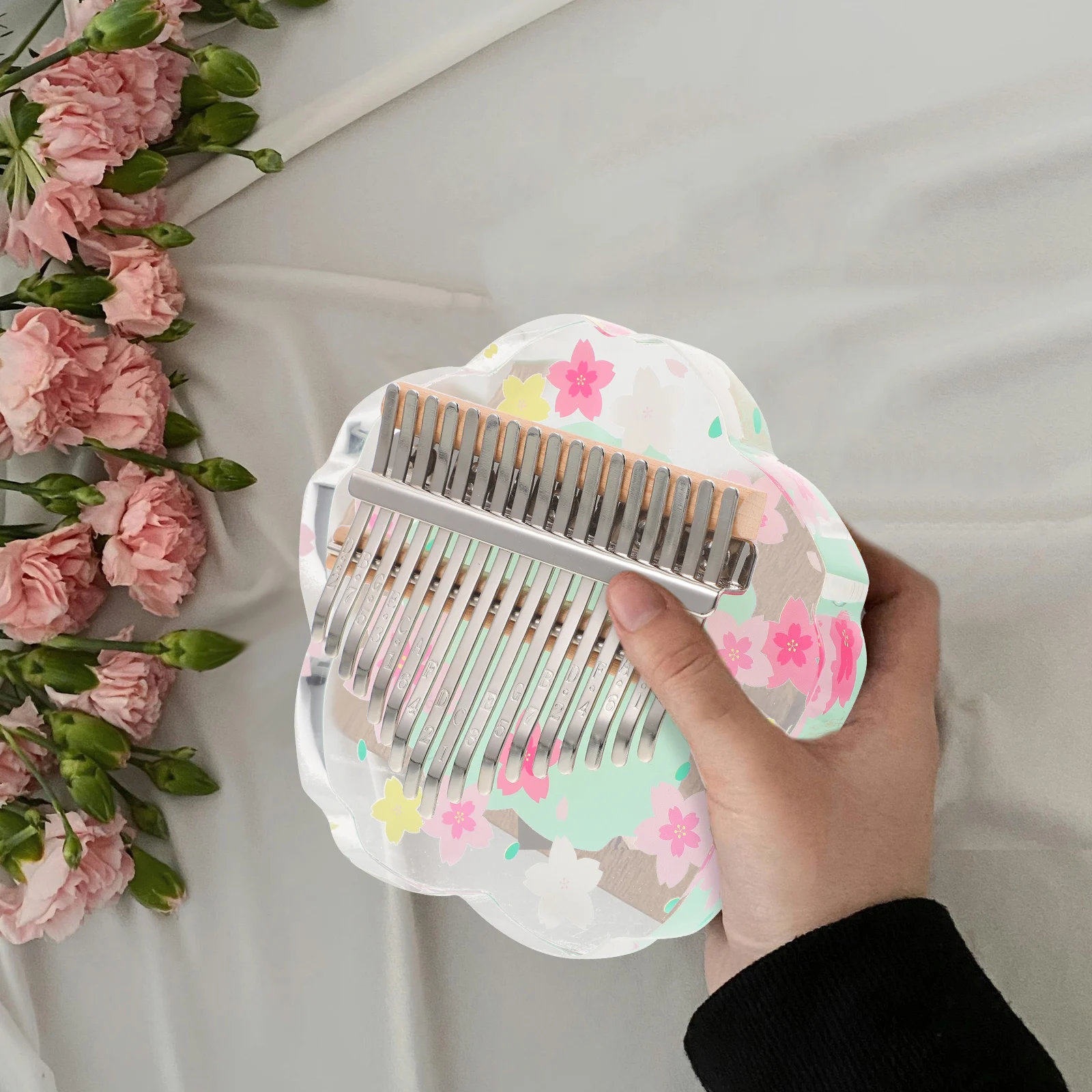 

Thumb Piano 17 Keys Green Flower Compact Lightweight Kids Instrument Beginner Kalimba Mini Smooth Design Durable Wood Acrylic