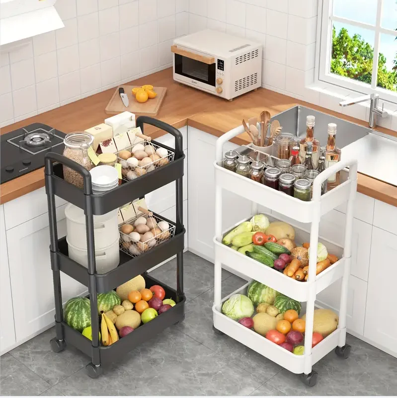 1PC Mobile Storage Shelf, Small Cart, Kitchen, Bathroom, Bedroom, Multi-Storey Snacks with Wheels, Home Décor