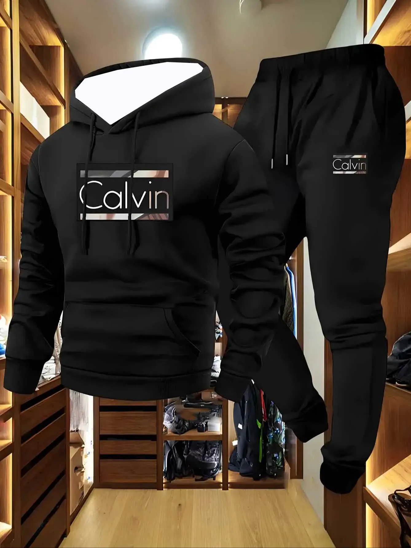 2025 Men's Cool Y2K Printed Casual 2-Piece Set Long Sleeve Hoodie And Drawstring Sweatshirt with Sweatshirt+Trousers Sportswear