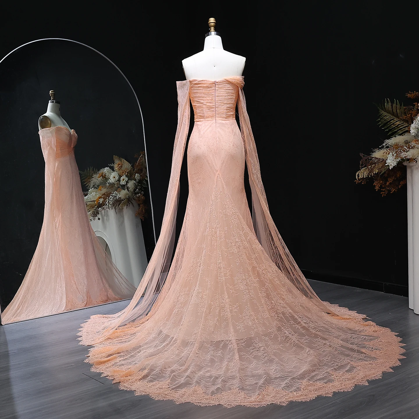 Sharon Said Purple One Shoulder Lace Evening Dress with Cape Long Sleeves for Woman Wedding Arabic Prom Gown SF055 Customized image 6