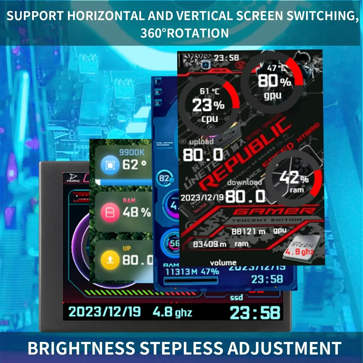 3.5 Inch TYPE-C Secondary Screen IPS 320*480 for Real-time Monitoring Operation Of Computer CPU/Hard Disk/Graphics Card/Network