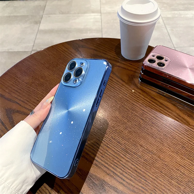 럭셔리 블링 레이저 오로라 패턴 전화 케이스 iPhone 16 15 Pro Max 13 12 11 14 Plus 케이스 소프트 범퍼 충격 방지 매트 커버