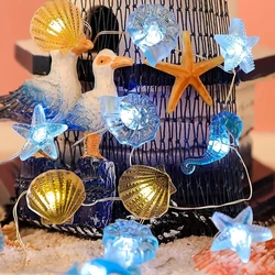 LED Ocean Shell Lights String Battery Operated Fairy Lights Seahorse Starfish Theme Bedroom Living room Wedding Party Decorative