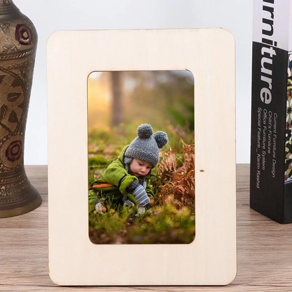 6 Pcs Unfinished Wooden Photo Frame Craft Blank Light Weight Kids Children Picture Frame Wood Material Safe Easy Paint