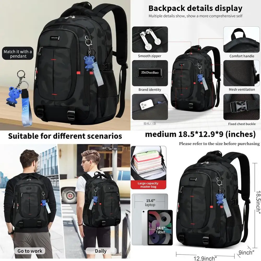 

Прочный камуфляжный рюкзак для подростков и мальчиков, водонепроницаемый, подходит для ноутбука 15,6 дюймов