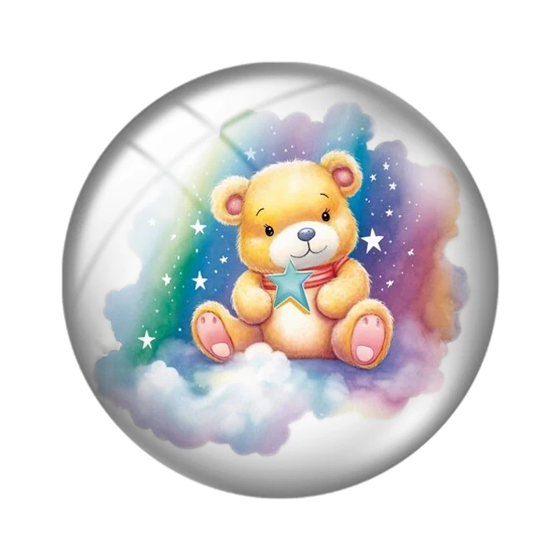 Rainbow stars clouds teddy bears mix 10pcs12mm/16mm/18mm/25mm Round Photo Glass Cabochon Demo Flat Back Making findings