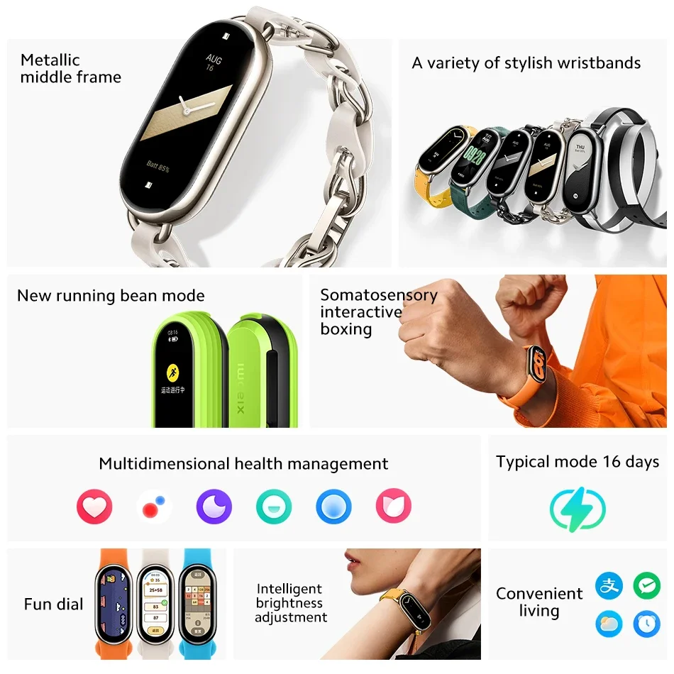 Xiaomi Smart Band 8 Global Version Mi Bracelet 7 Color AMOLED Screen Blood Oxygen Bluetooth Waterproof Miband Wrist Sport Watch