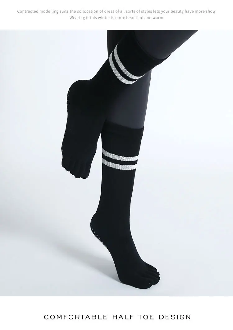 Frauen Atmungsaktive Yoga Socken Mid-rohr Nicht-slip Fünf Finger Pilates Sport Socke Baumwolle Fitness Dance Ballett Indoor boden Socken – Detail 3