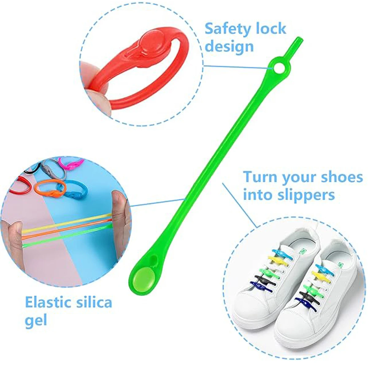 12/24-teiliges Set Lazy No-Tie elastische Silikon-Schnürsenkel für Turnschuhe, Laufschuhe und Stiefel – für Kinder und Erwachsene – Detail 2