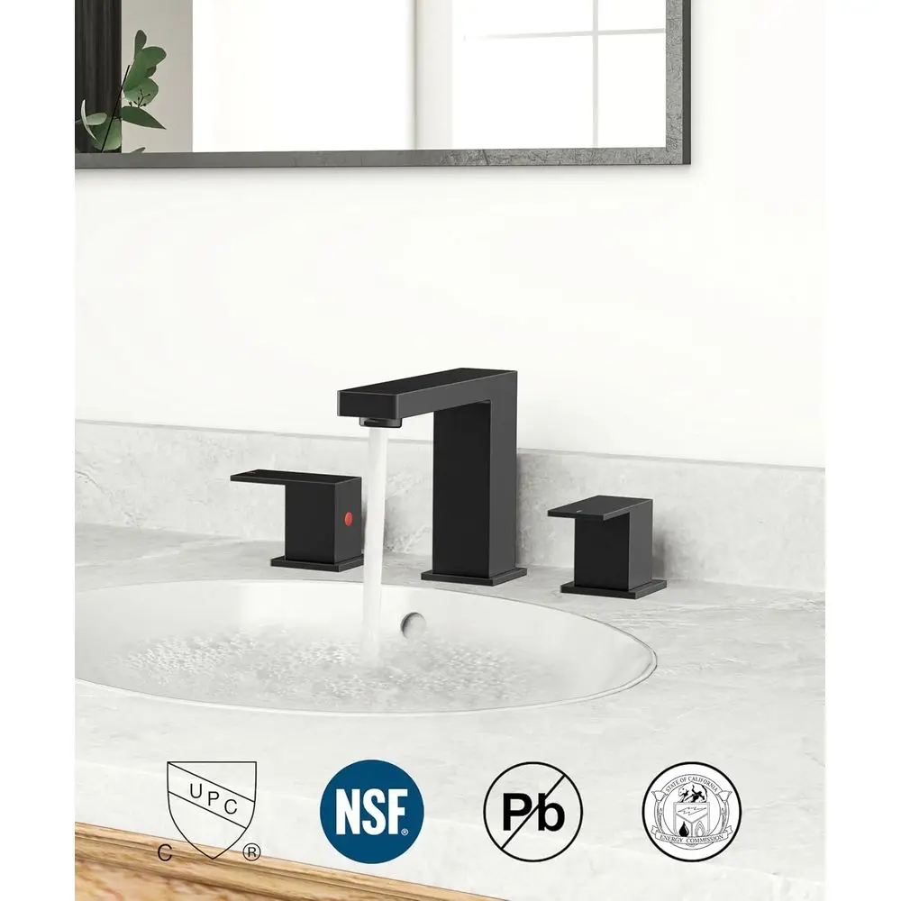 صنبور حمام بمقبضين واسع النطاق 8 باللون الأسود غير اللامع مع تصريف منبثق لـ 6-12 حوضًا #2