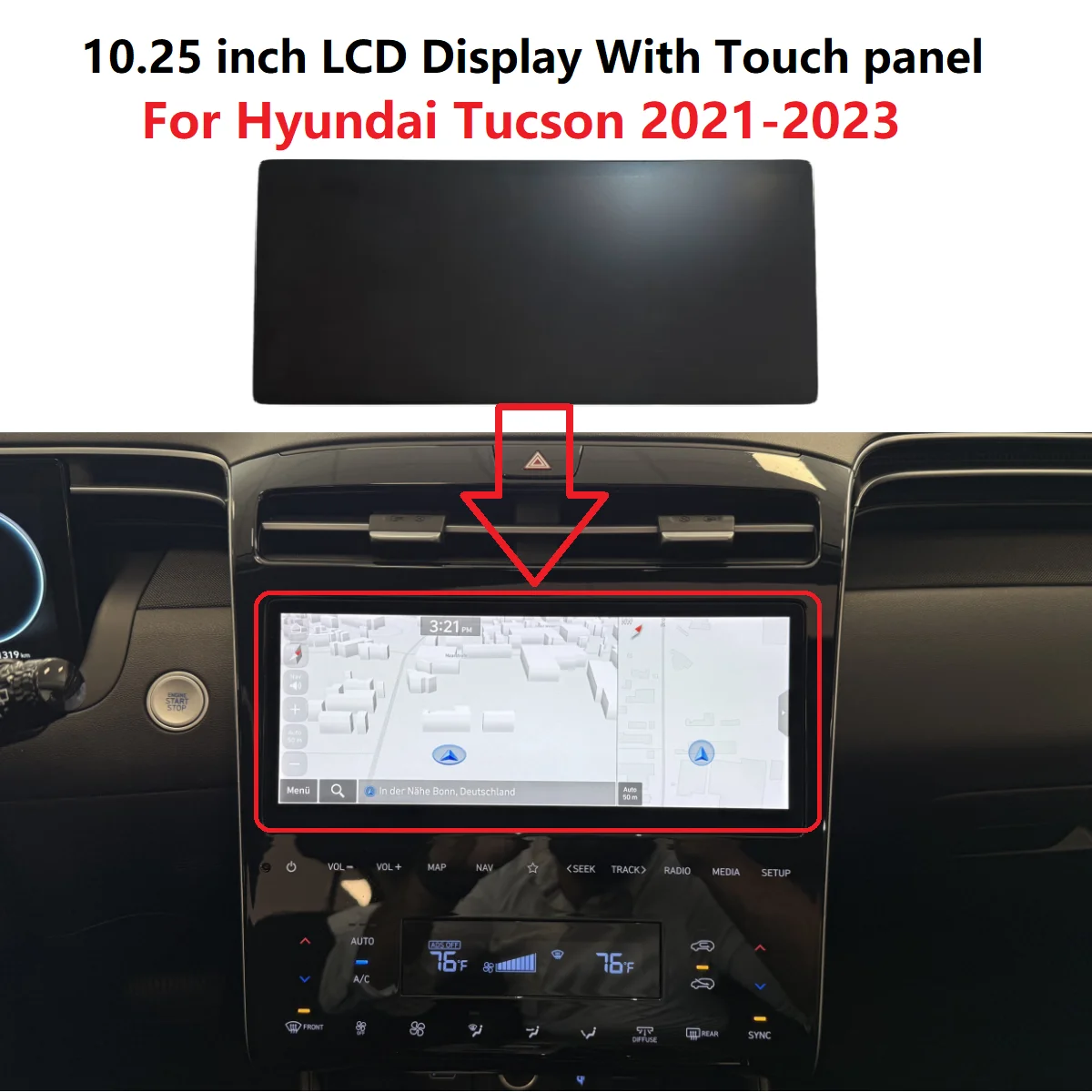 

10.25 inch LCD Display With Touch panel For Hyundai Tucson NX4 2021-2023 Radio Navigation Screen Repair parts