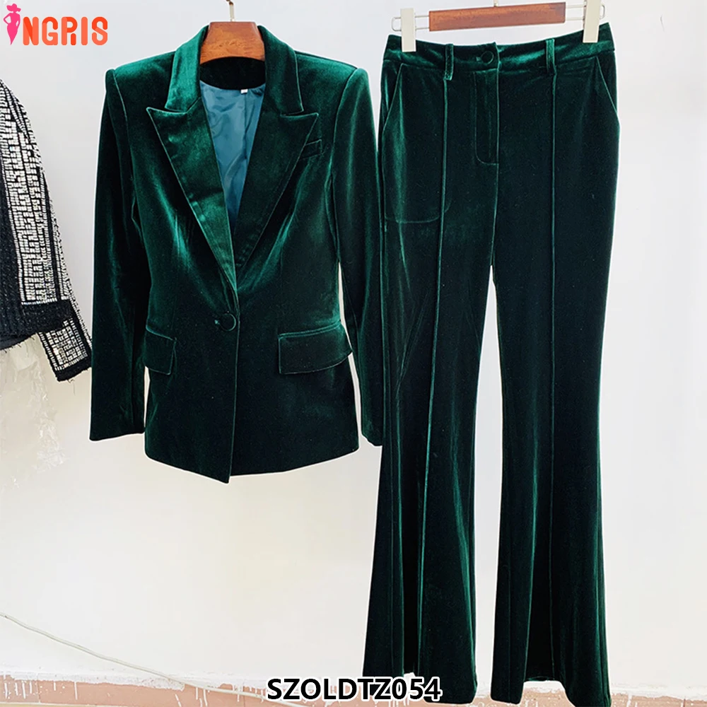 

Women fashion velvet professional ladies suit two piece jacket flared pants women jacket coat-SZOLDTZ054