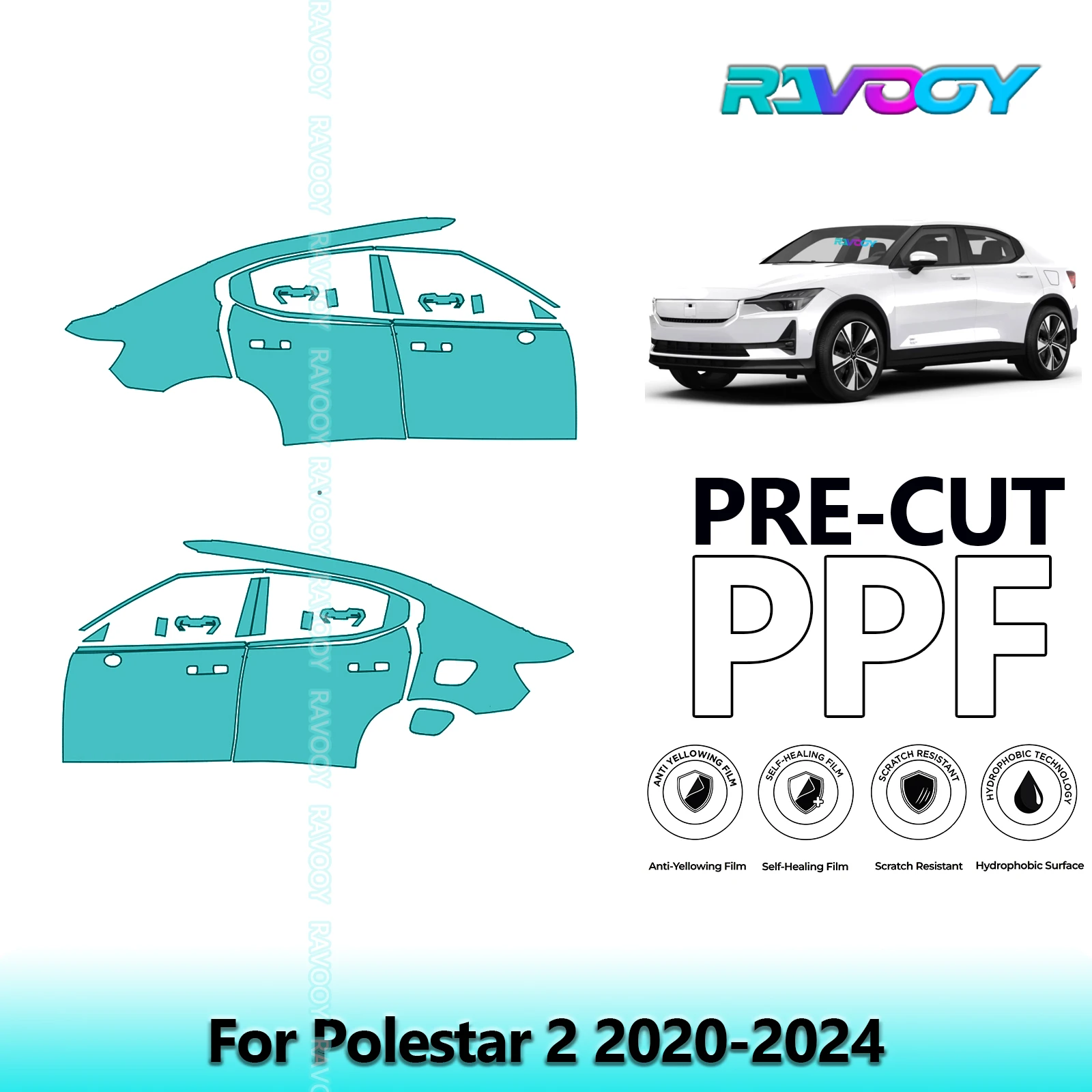 ل Polestar 2 2020-2024 8.5mil واضح ماتي قبل قطع باب PPF ومجموعة عمود A/B مجموعة طبقة حماية الطلاء من البولي يوريثان #1