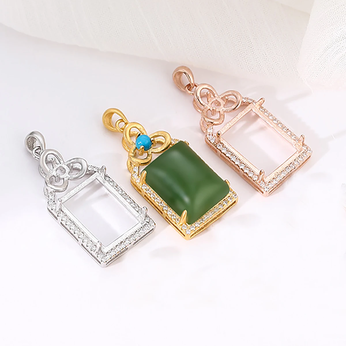 Solid 925 Sterling Silver Rectangle 4 Prongs Pendant Blank Bezel for 10X14/9X19mm Luxury Gemstone DIY Pendant Settings