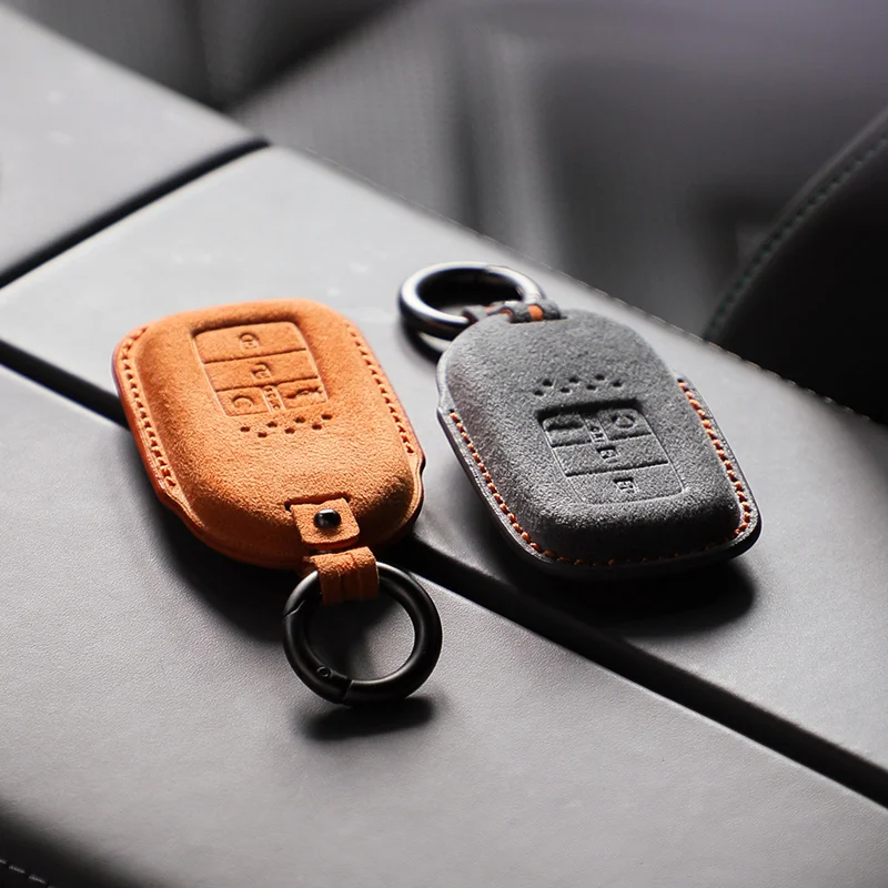 

For Honda Honda Civic Accord City CRV Jazz XRV ZRV HRV CRV Suede Alcantara Car Key Case Cover Shell Keychain Protector Styling