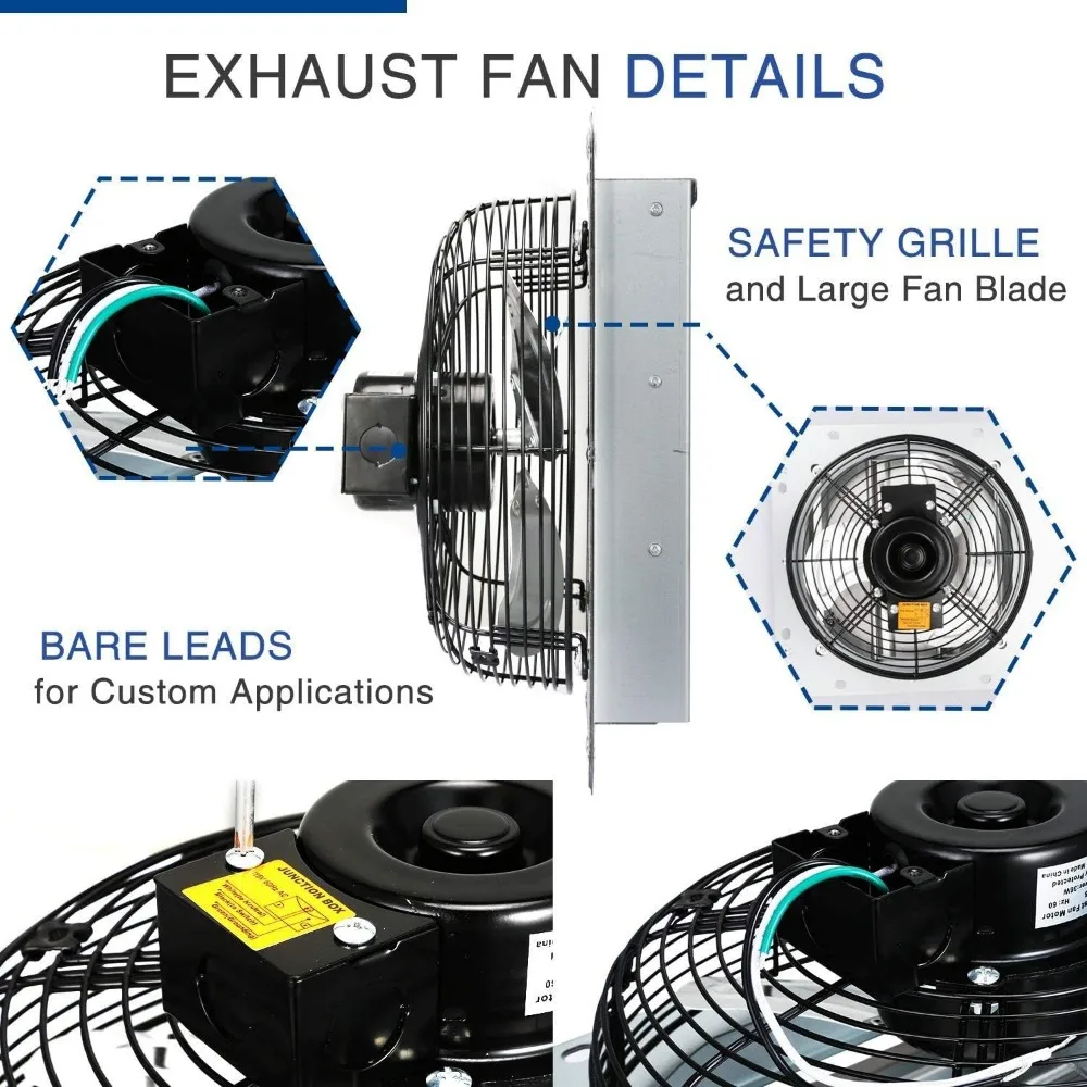 Ventilador de escape de obturador de aluminio de 12 pulgadas con cable de alimentación, alta velocidad, 1620RPM, 1800 CFM, plateado (paquete de 1)