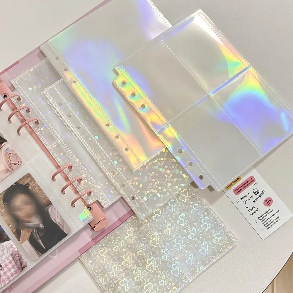 10PCS Double Side 2/4 Pockets A5 Binder Sleeves  Transparent Kpop Photo Card Album Refill Inner Page Laser Rainbow