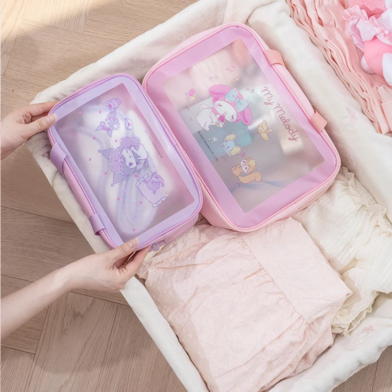 Sanrio Cinnamoroll Kuromi Large Capacity Transparent Makeup Bag Kawaii Melody Waterproof Visible Travel Storage Bag Swimming Bag