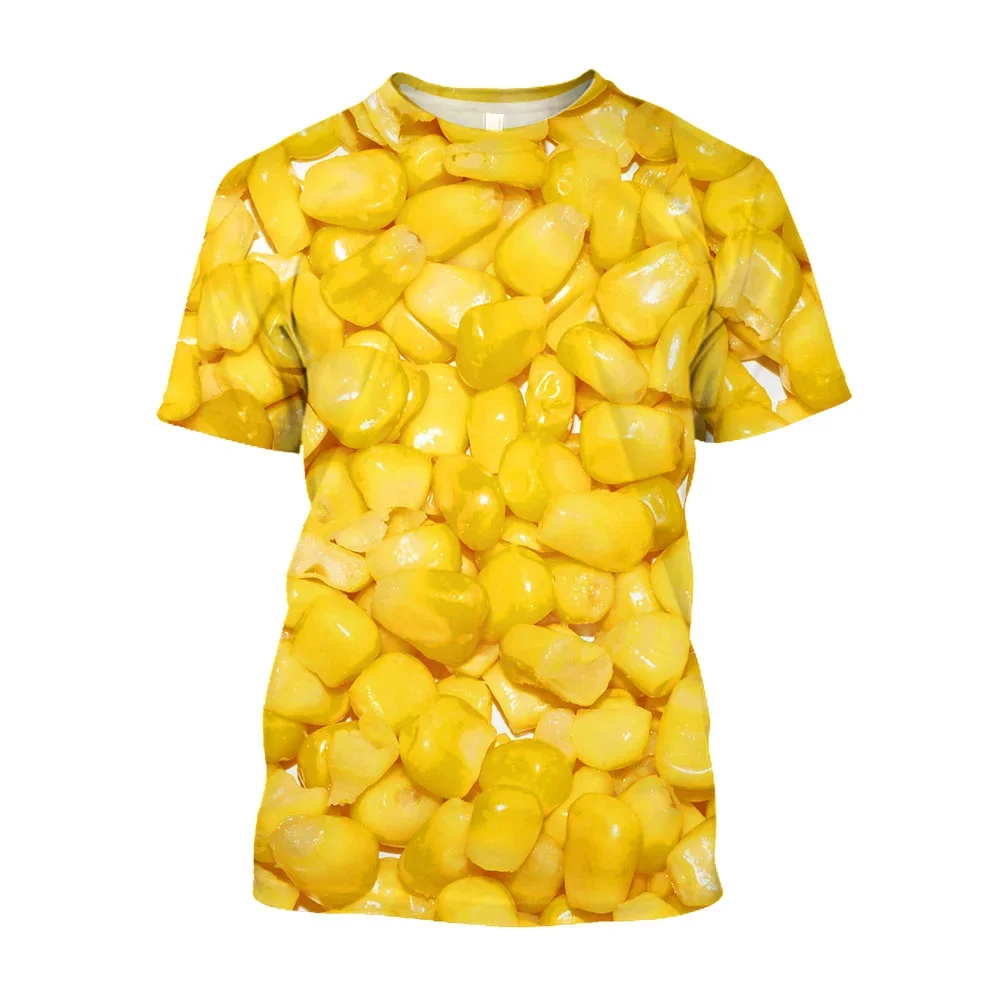 Men's Corn Pattern T-shirt Fashion 3D Rough Grain Printed T-shirt Humorous Women's Casual Short Sleeve T-shirt