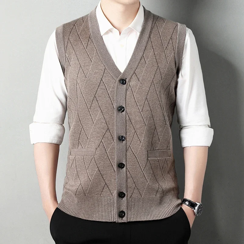 Men's Thickened Casual Sweater Tank Top Autumn and Winter Warm Men's Cardigan Tank Top