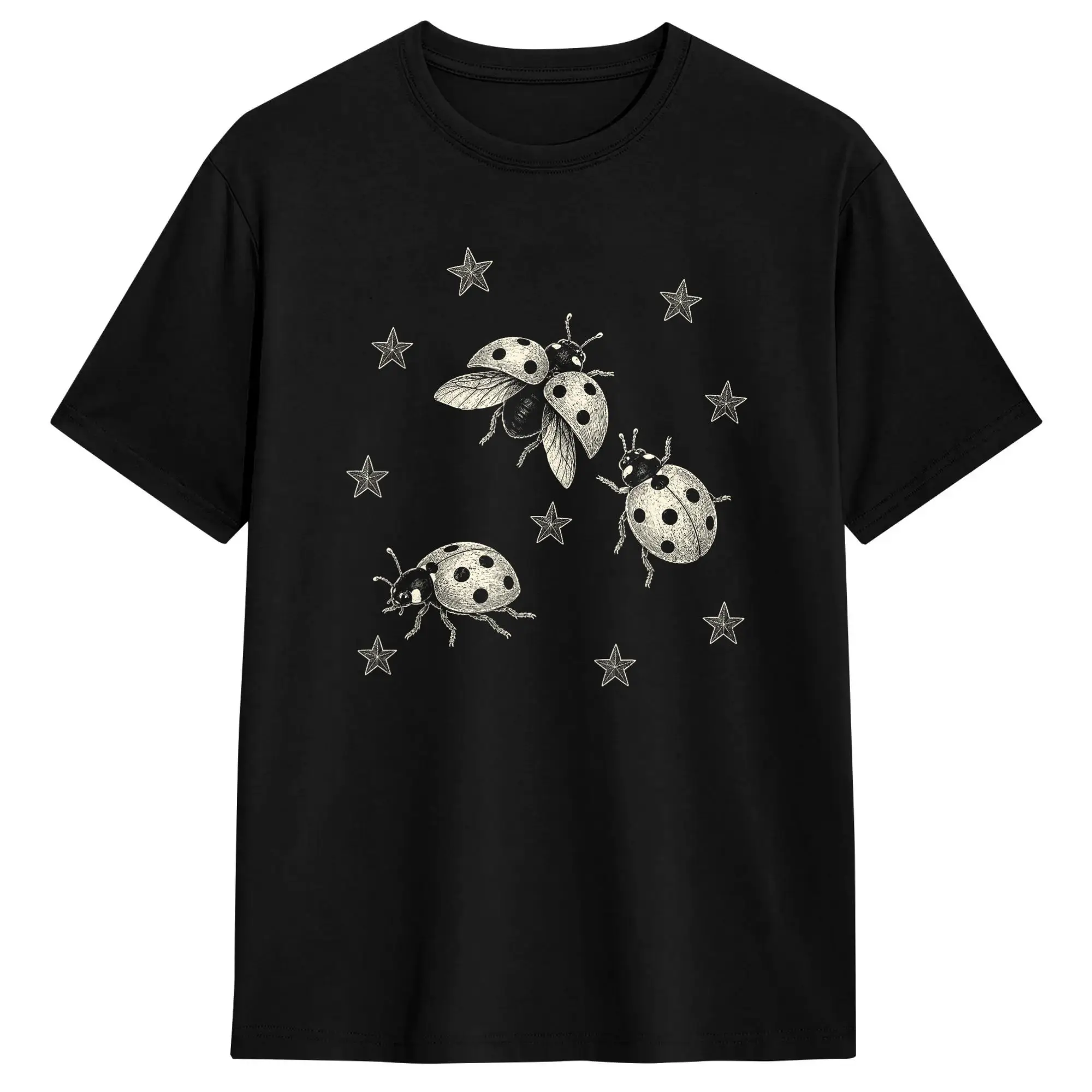Men Vintage Ladybug Star Dots T Shirts  Cotton Clothes Humorous Short Sleeve Crew Neck Tee Shirt Adult T-Shirts