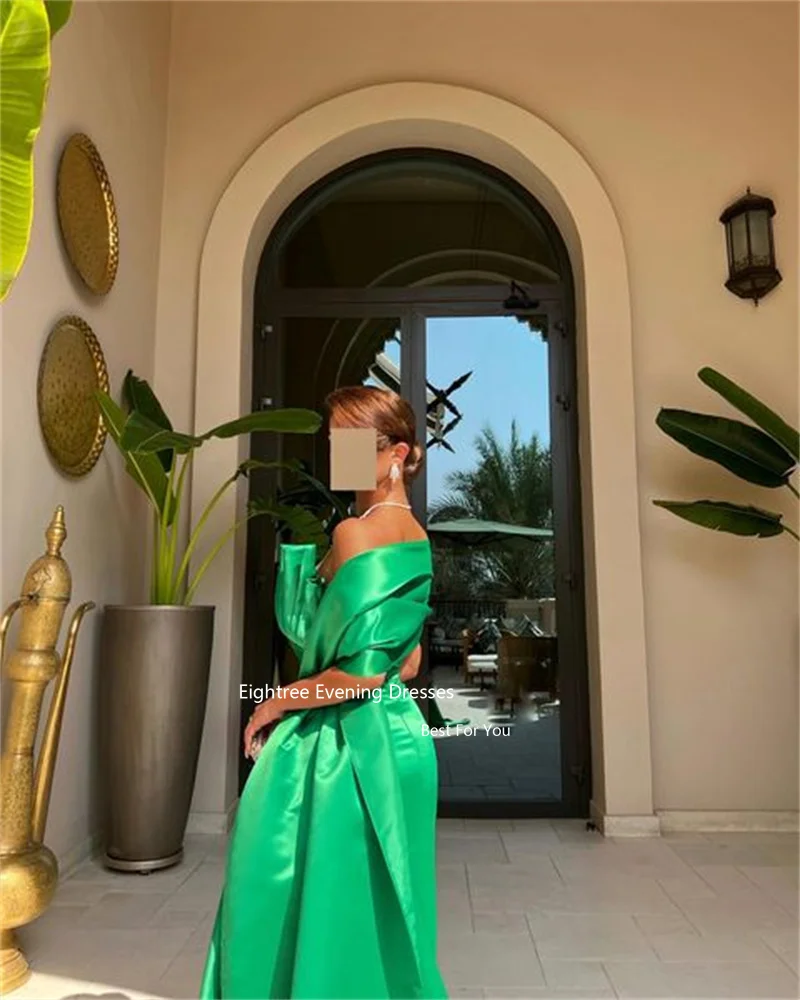 Eighree Green Saudi Arabia Prom Dresses One Shoulder Mermaid Stain Vintage Pleat Robes De Soirée 2024 Long Evening Dresses