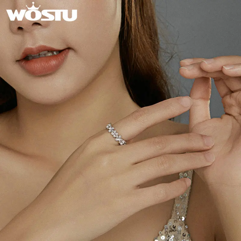 WOSTU Original 925 Sterling Silver Blue Flower Rings Pink Flower Colorful Adjustable Rings For Women Luxury Party Fine Jewelry