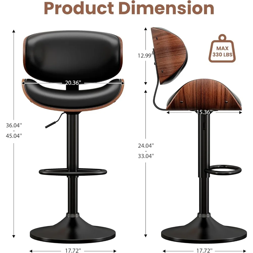 Bar Stools ，Modern PU Leather Adjustable Swivel ,  Island Barstool with Back