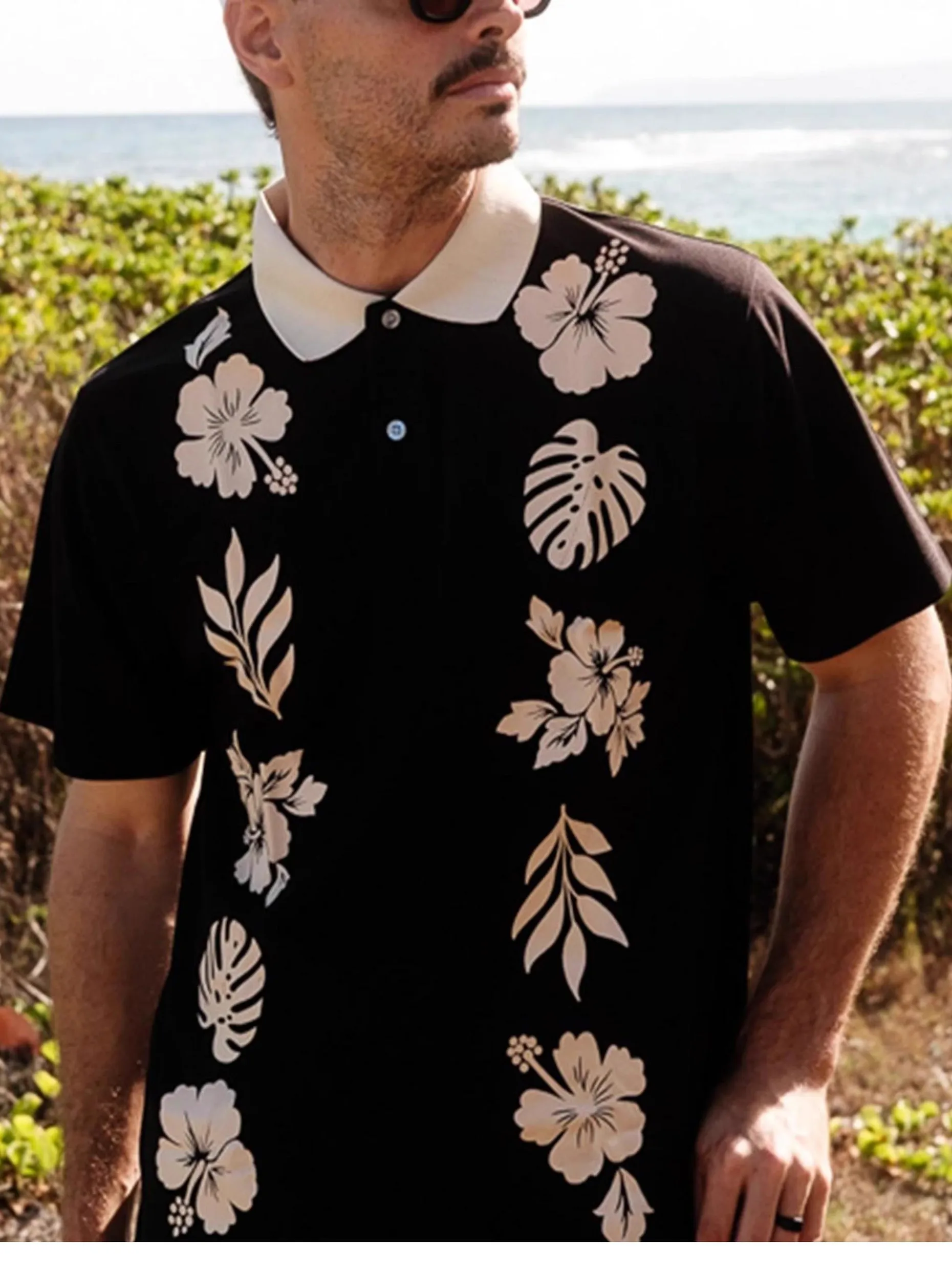 retro-american-style-golf-shirt-men's-short-sleeve-turn-collar-quick-dry-floral-print-golf-sportswear-fashionable-loose-fit
