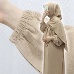 Nuovo Abaya Set tre pezzi tessuto stropicciato aperto Abaya + abito lungo interno abbigliamento islamico abiti donna musulmana Set caftano Ramadan