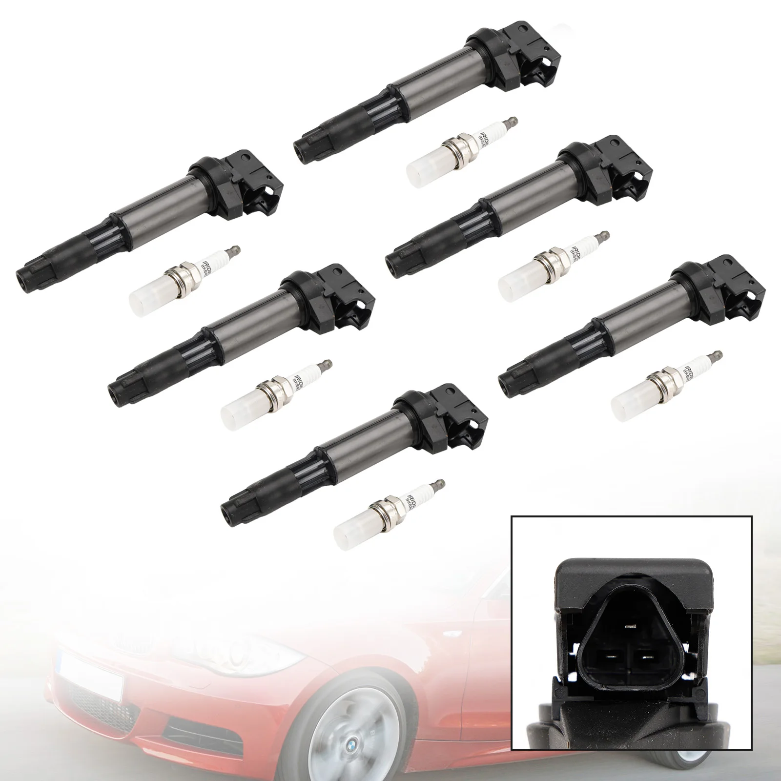 Areyourshop 6x Ignition Coil+Spark Plug UF515 UF522 for BMW 325 335 525 530i X5 Z4 2.5L 3.0L