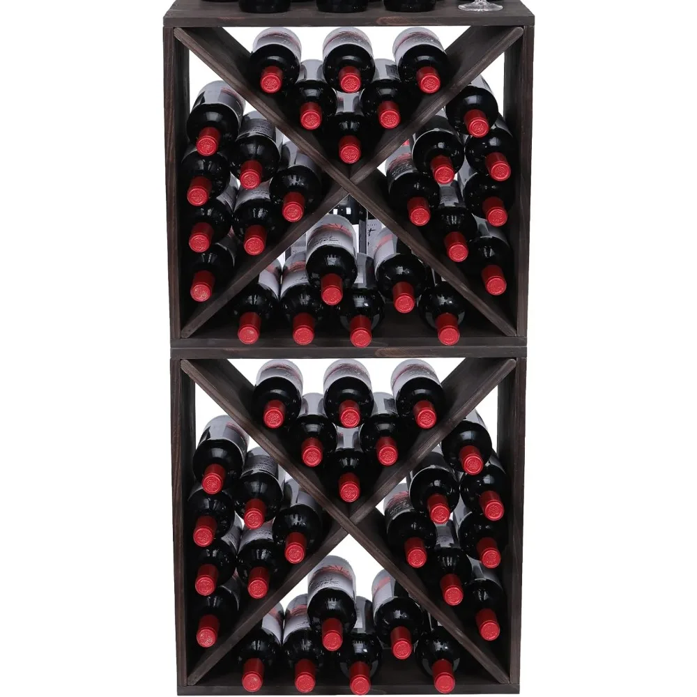 

Racks countertop Solid Wood Stackable Storage Rustic Retro Cube 48-Bottle Wooden Wine Rack Wine Cabinet(48BottleBlack)