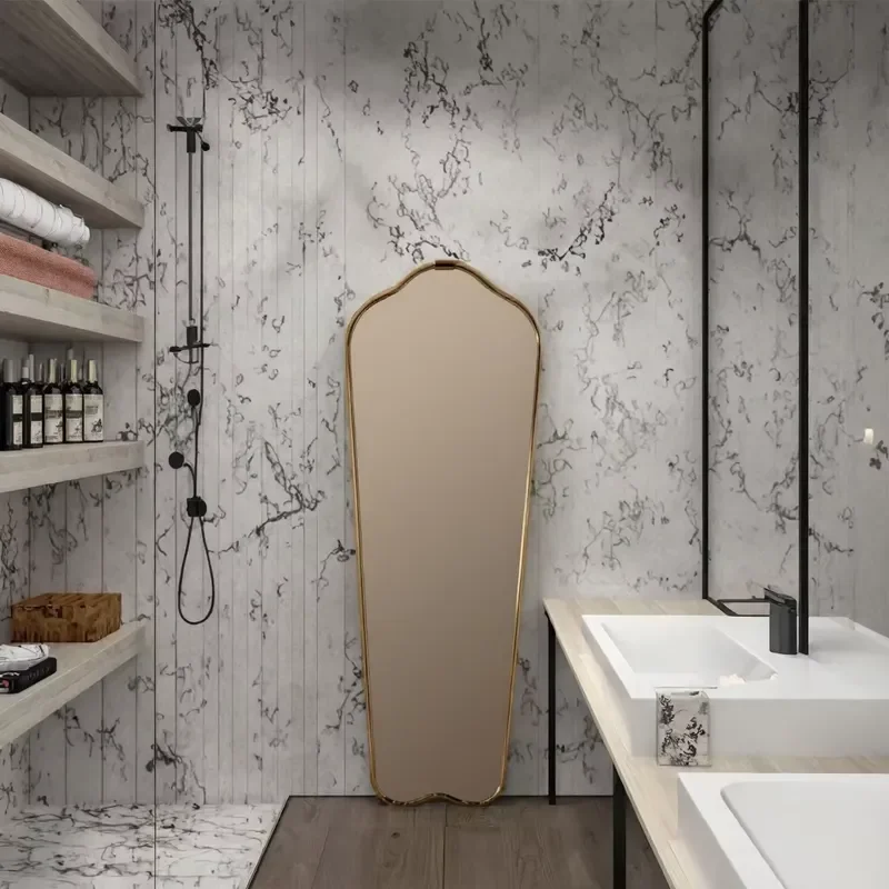 Modern Floor Mirror Stainless Steel Frame Medieval Modern Style Thin Frame Full Size Handmade Wedding Commercial Mirror