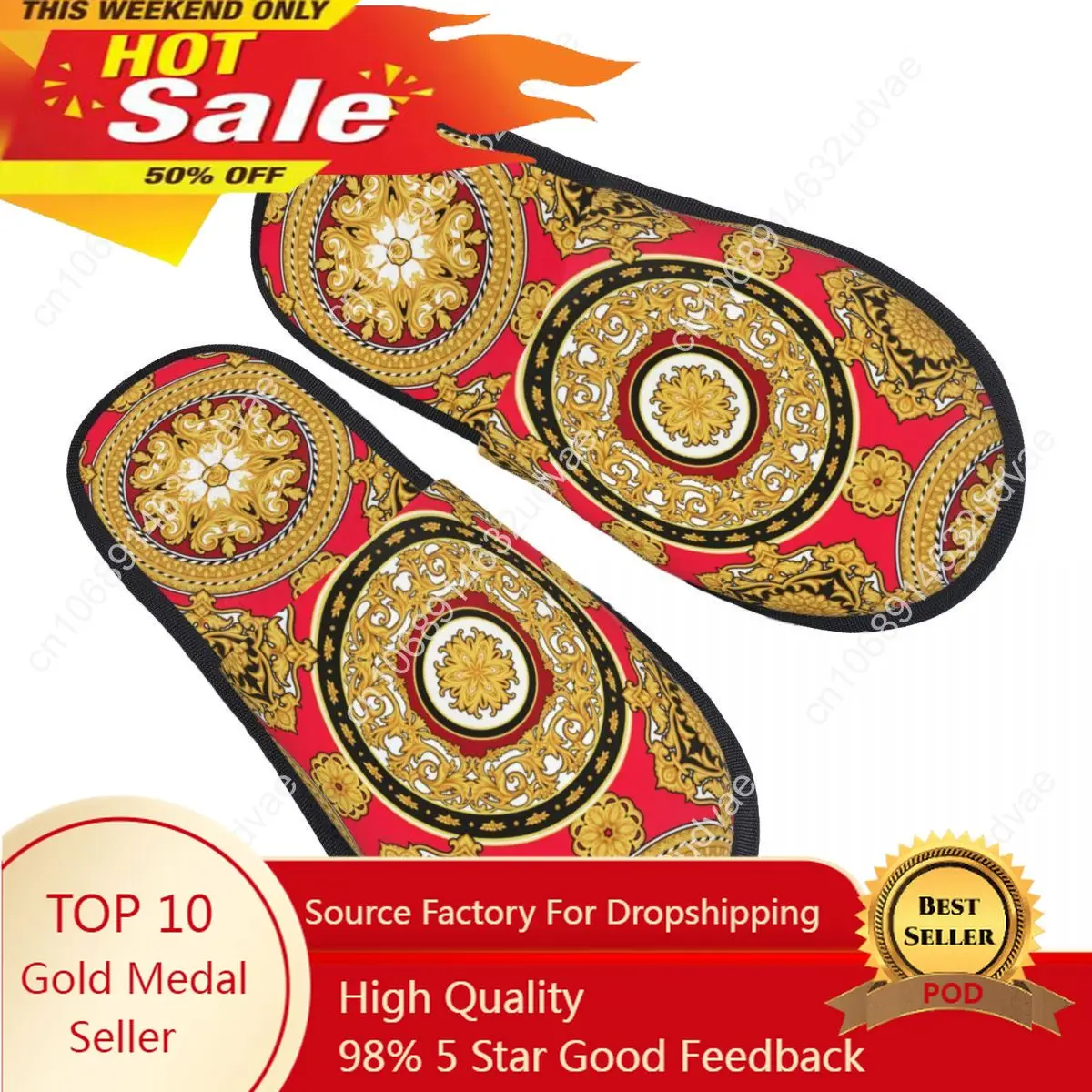 

Golden Rosettes Slipper For Women Men Fluffy Winter Warm Slippers Indoor Slippers