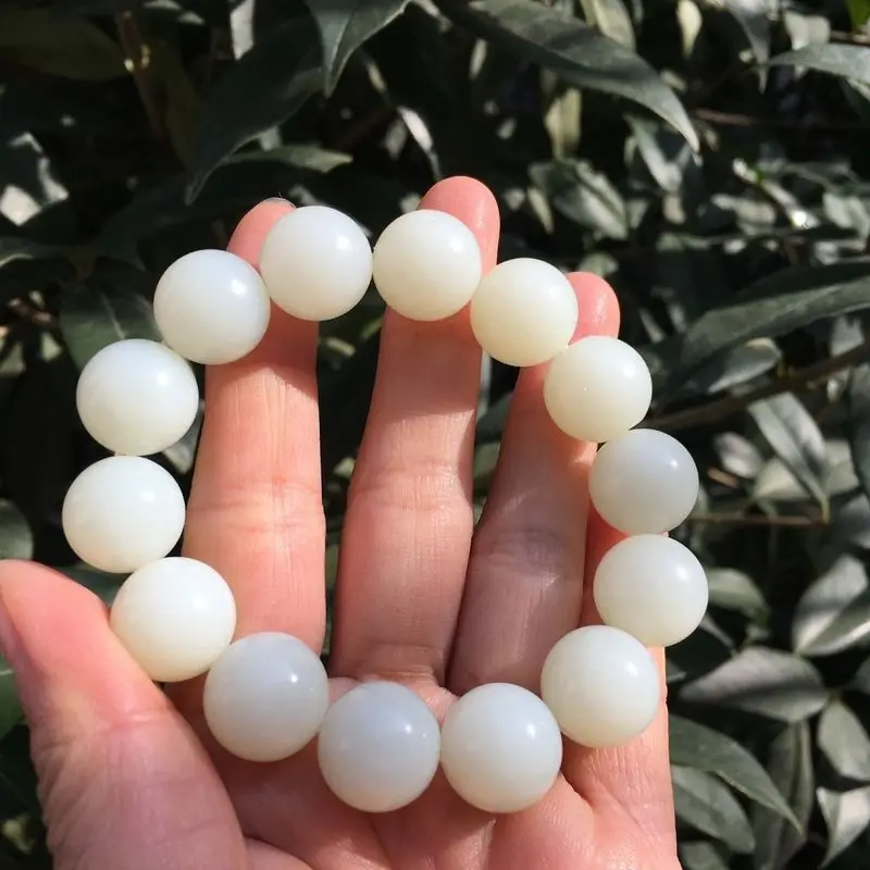 Natural Men And Women, Hetian Jade Bracelet With Russian Material 15Mm Beads