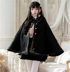 Harajuku Kawaii Lolita Manto feminino, Outono, Inverno, Escuro, Colarinho, Manga Batwing, Gótico, Retro, Vitoriano, Loli, Casaco