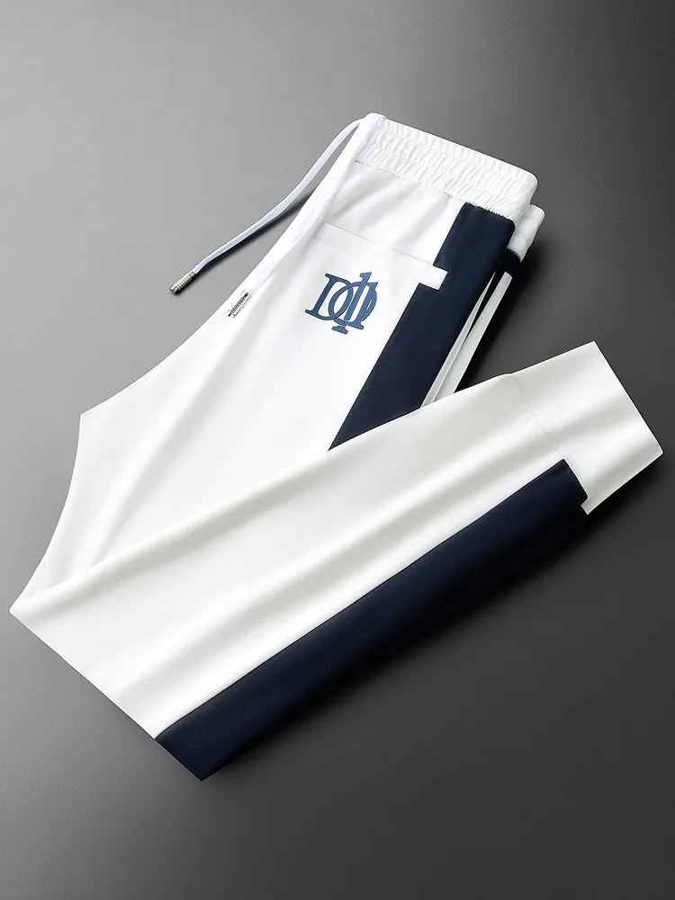 

Мужские повседневные брюки Slim Fit для осени и зимы, белые, с пэчворком, из дышащей эластичной ткани (полиэстер, хлопок)