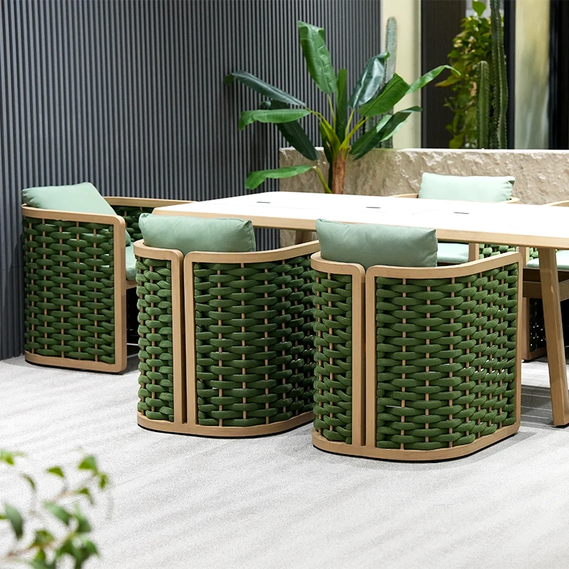 

Modern Woven Rattan Dining Chair Set Outdoor Patio Garden Furniture with BBQ Table