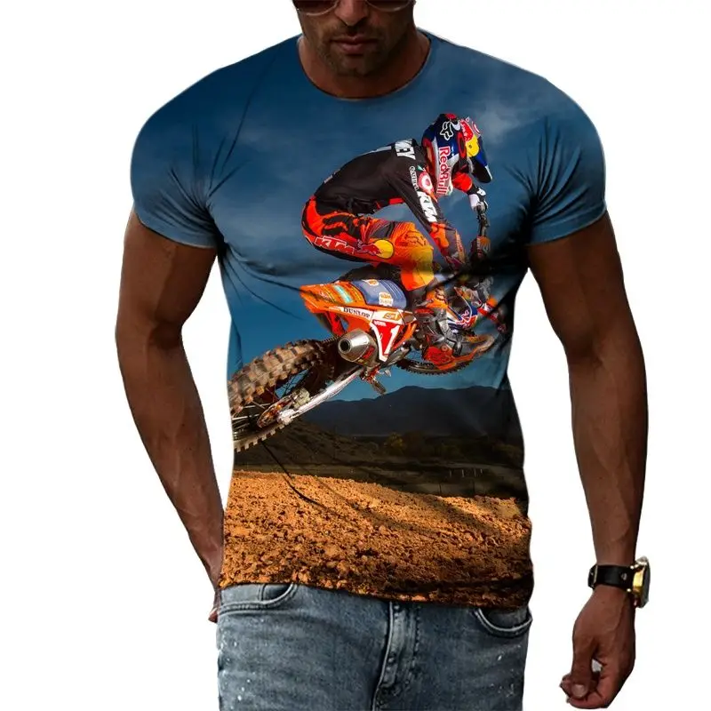 3D Printed Motocross Bike Pattern Summer Men\'s T Shirt Casual Printed Short Sleeve T Shirt Cool Cycling Pattern T Shirt Top6XL