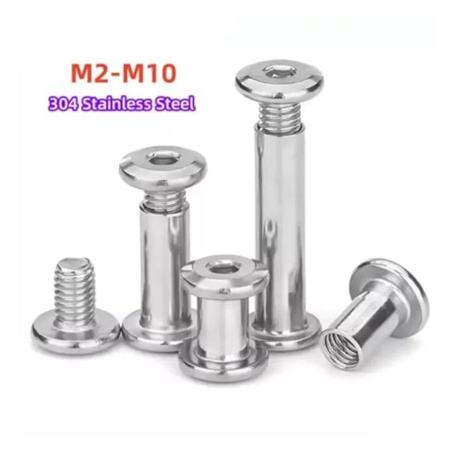 M6 D8mm-8mm 100Set 304 مسدس من الفولاذ المقاوم للصدأ المقبس المسمار قفل جبيرة الجوز مزيج ألبوم بعقب حساب كتاب مسمار #2