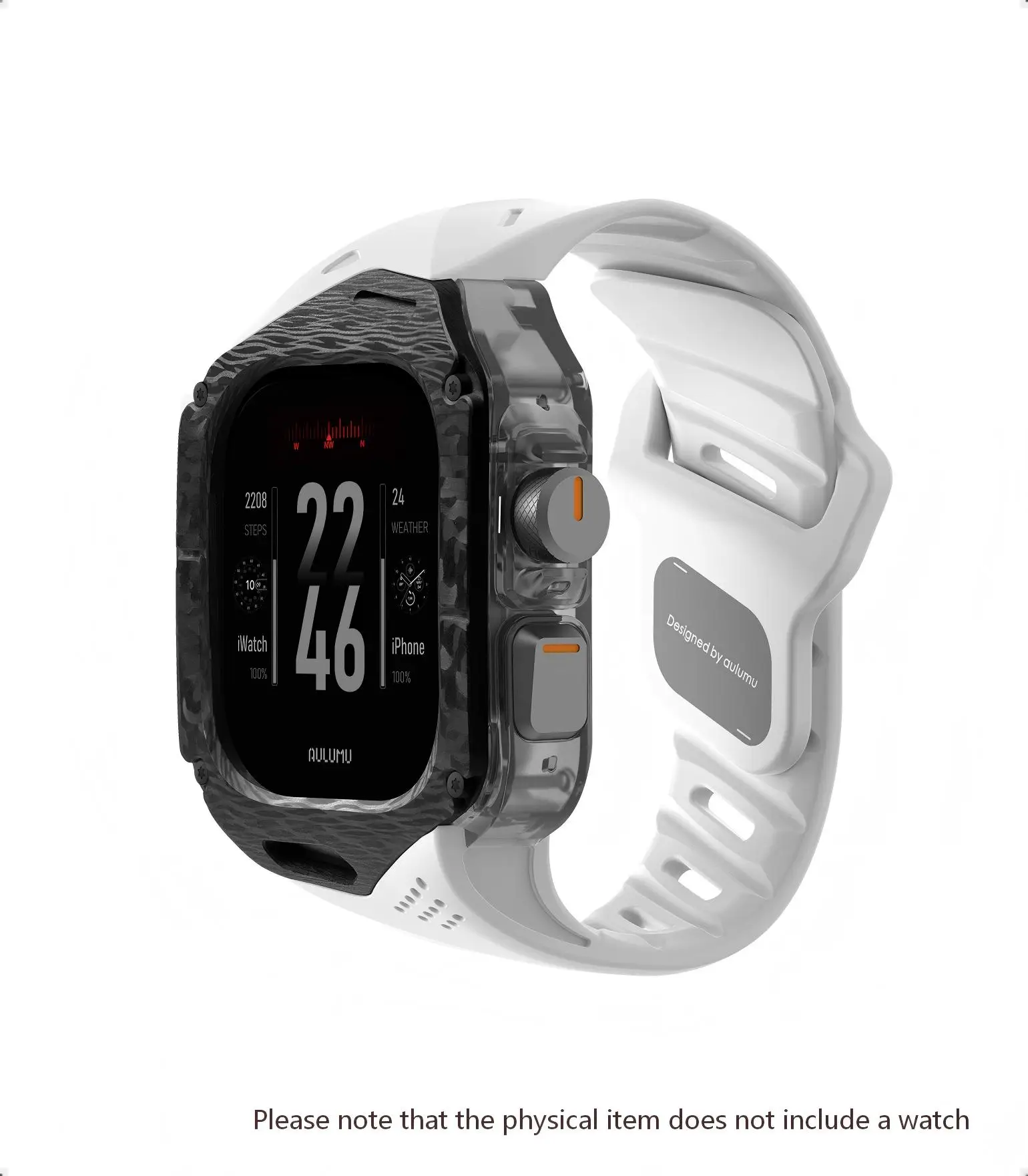 Aulumu A01 koolstofvezel hoes voor Apple Watch Ultra 1/2 49 mm, luxe en lichtgewicht ontwerp, FKM-rubberen band.