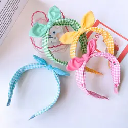 Diadema Coreana de ala ancha a cuadros para niños, lazo bonito, flores pequeñas, accesorios para el cabello, Aro para el pelo