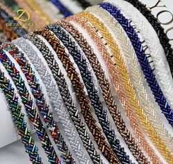 10 Yards Gold/Champagne/Silver Beaded Ribbon Lace Trim for Fashion Clothes, Wedding Dresses Sewing Patch Accessories DIY Crafts